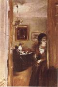 Adolph von Menzel Livingroom with Menzel-s sister oil painting reproduction